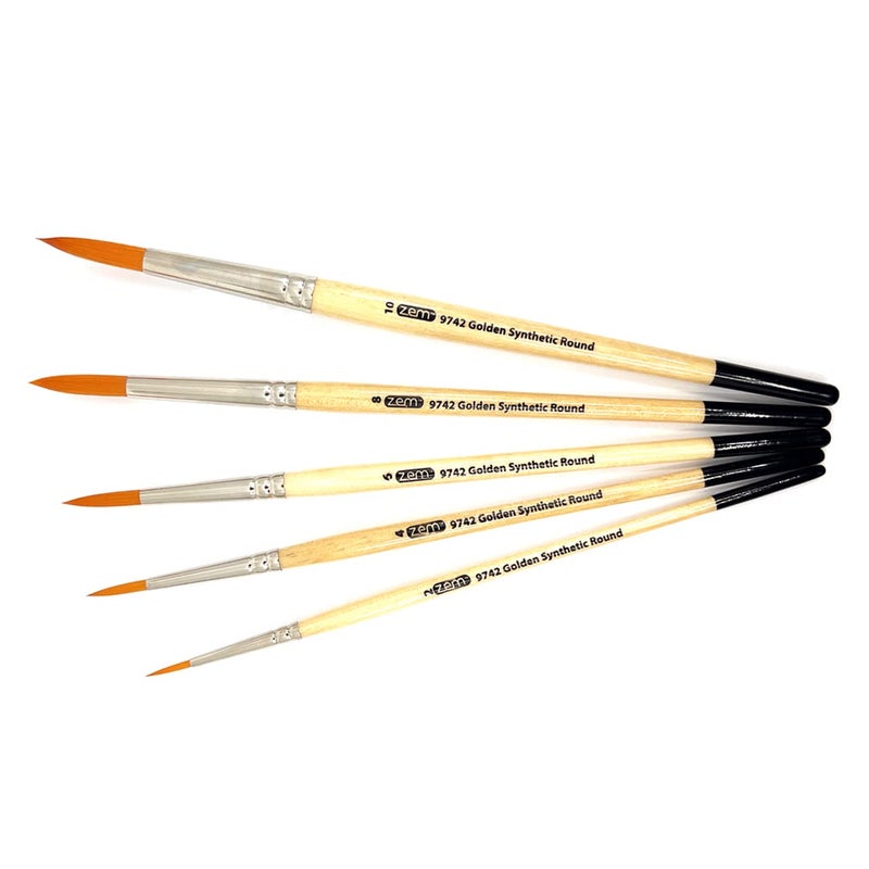 ZEM Brush Golden Synthetic Round Brushes Set Sizes 2,4,6,8,10 - Image 3